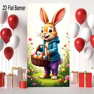 2D flat banner, 1pcCheerful Cartoon Easter Bunny in Grass Field with Colorful Eggs - Festive Spring Easter Decor & Photo Propgalentines party decor, valentine day decor, decorations for valentines day