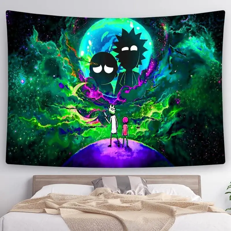 Rick and Morty Cosmic Polyester Tapestry - 3x5 FT Trippy Sci-Fi Cartoon Wall Hanging, Unique Room Decor for Bedroom Dorm, Home Inspo Indoors Portal Adventure Banner