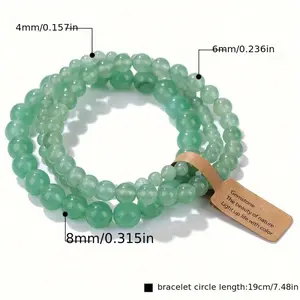 [Stone Bead Bracelets Set] Natural Stone Bead Bracelets Set - 3pcs/Set in 4Mm/6Mm/8Mm Sizes - Lucky Charm Bracelets - Couple Love Tokens - Natural Stone Wristband - Valentine's Day Gift