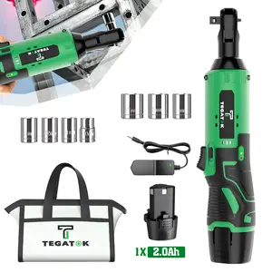 Cordless Electric Ratchet Wrench Set (3/8-inch) — 12V Power Ratchet Kit, 300 RPM; Includes 2.0Ah Battery, Fast Charger, Variable Speed ​​Control, and 6 Sockets.