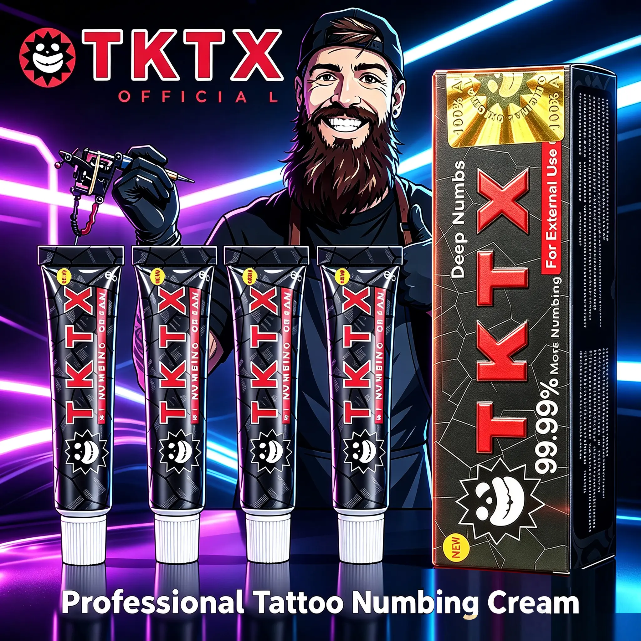 TKTX Black 99.99% Max Strength Numbing Cream, Long Lasting Painless Topical Anesthetic Cream for Tattoo Piercing Laser Hair Removal Microblading Permanent Makeup All Skin Procedures