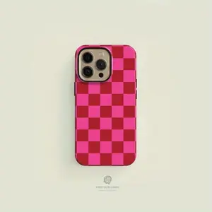 Pink And Red Checkered Durable Case for Iphone| Compatible with iPhone 17 16 15 14 13 12 11 Pro Max
