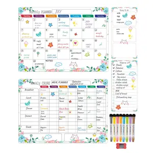 4-Pack Magnetic Dry Erase Calendar Whiteboard Set, Includes Monthly & Weekly Planners and Notes Board, 8 Markers and 1 Eraser, for Fridge Home Office
