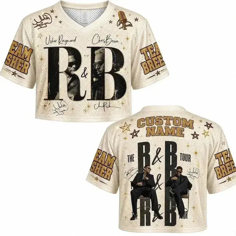 Fashion Unisex R&B Tour Inspired Crop Jersey, Mixed Mesh Football Shirt, Hip Hop Concert Outfit, Music Fan Merch Gift for Men and Women