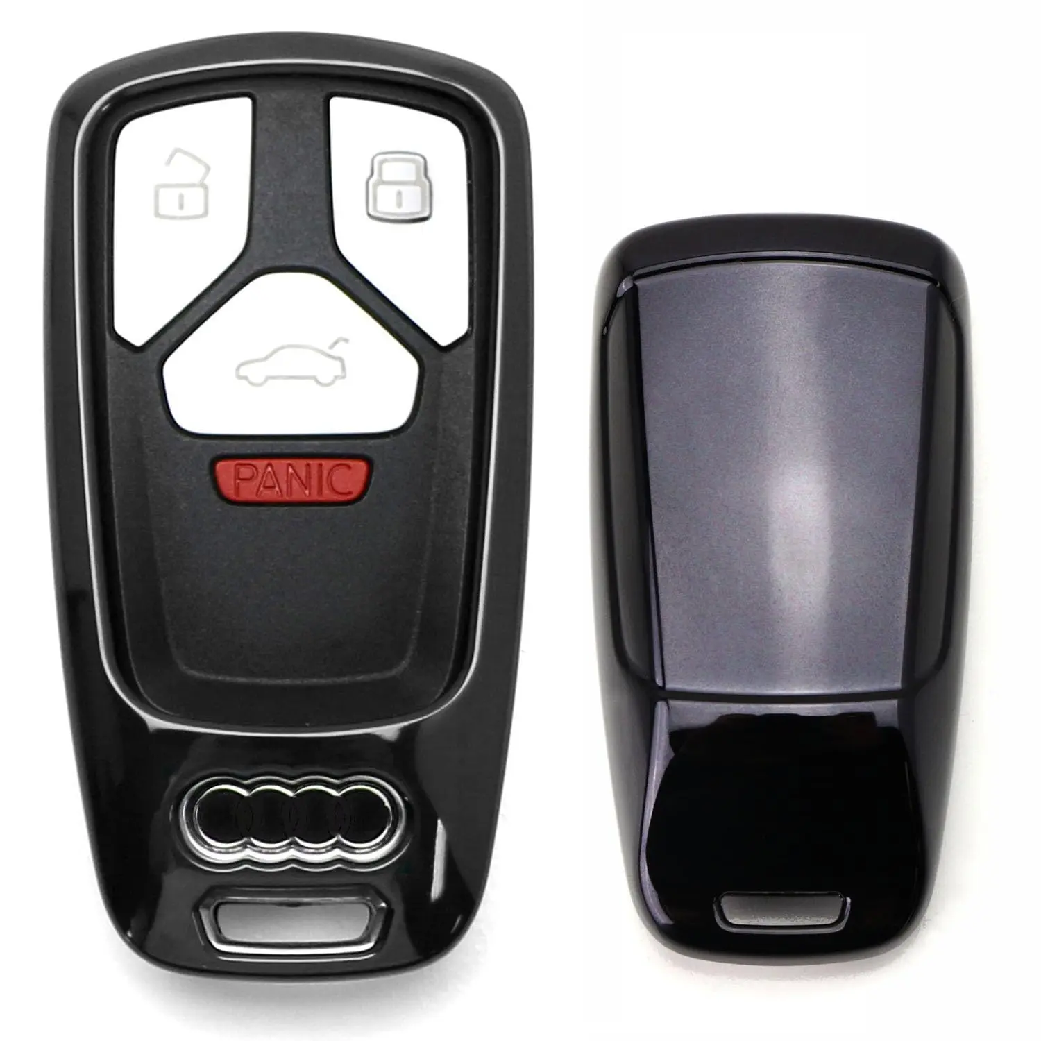 iJDMTOY Chrome Finish Black TPU Key Fob Protective Cover Case For 2017-up Audi A4 A5 Q7, 2016-up Audi TT 3-Button Smart Key