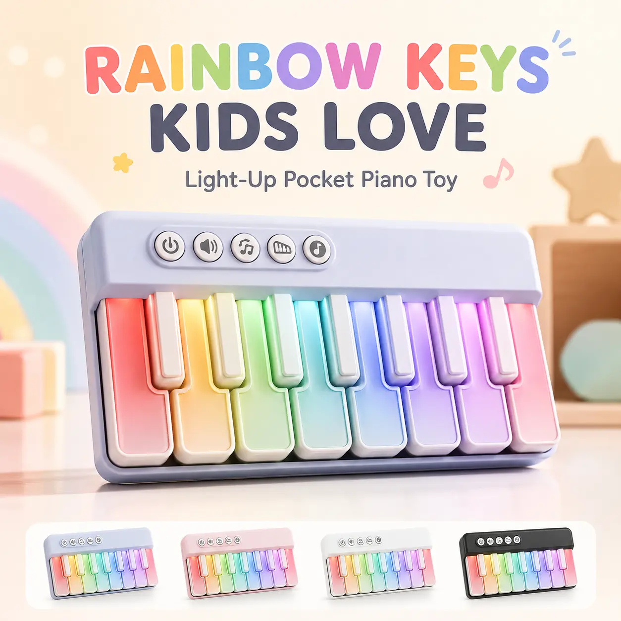 Toddler Piano - Mini Pocket Light-Up Keyboard, Portable Handheld Numeric Instrument, Children’s Sensory Music Toy Gift for Travel