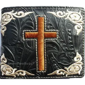 Men's Texas Western Bifold Wallet with Cross Design Black