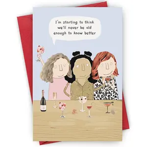 Women Having Drinks Greeting Card, 1/3/5 Counts Funny Friendship Card, Birthday Card, Humorous Greeting Card for Women, Gift for Friend, Birthday Gift