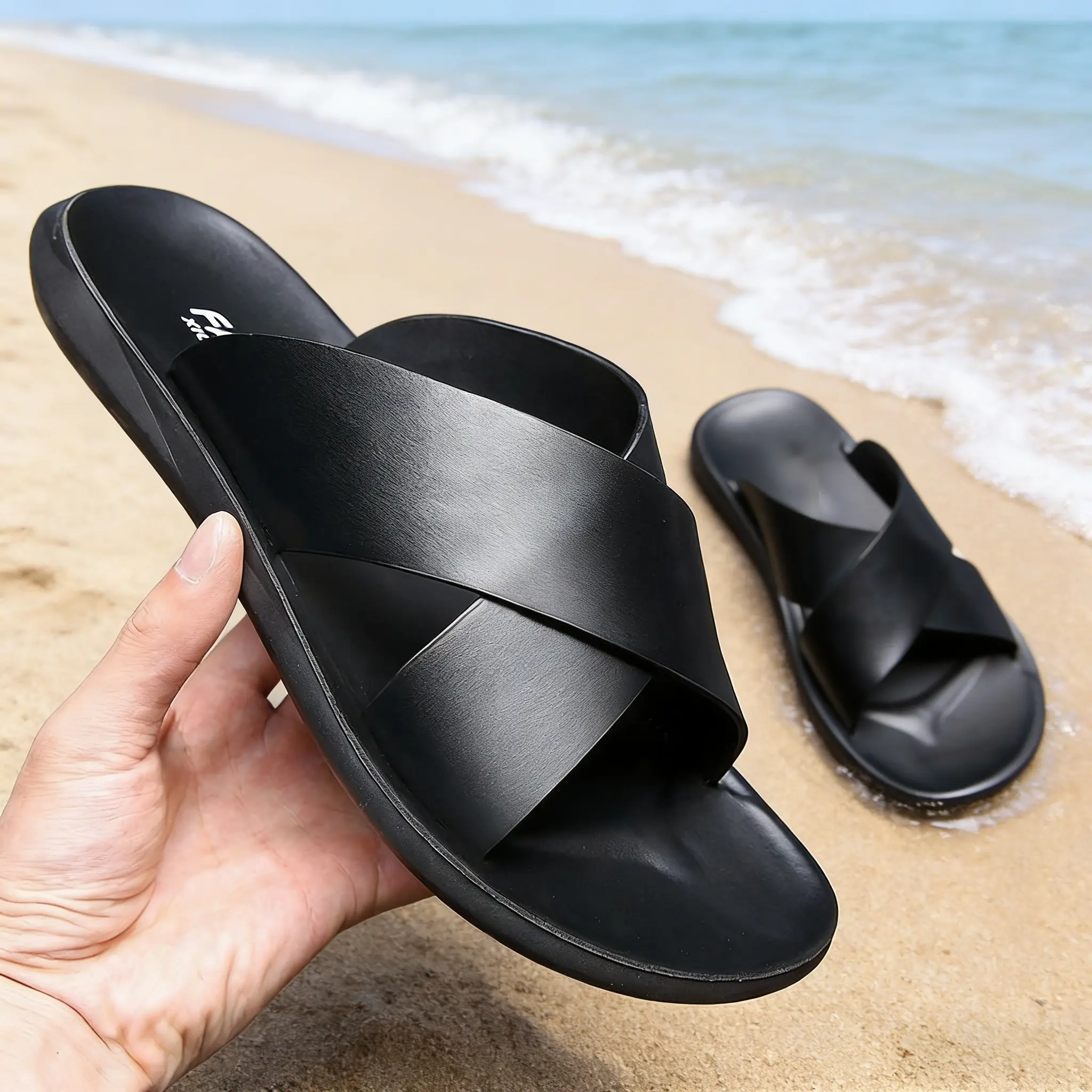 Men's PU Leather Slide Sandals - Minimalist Casual Walking Shoes with a Cushioned Footbed & Non-Slip Sole for Summer, Ankle Men's Sandals, Beach Style Men's Sandals
