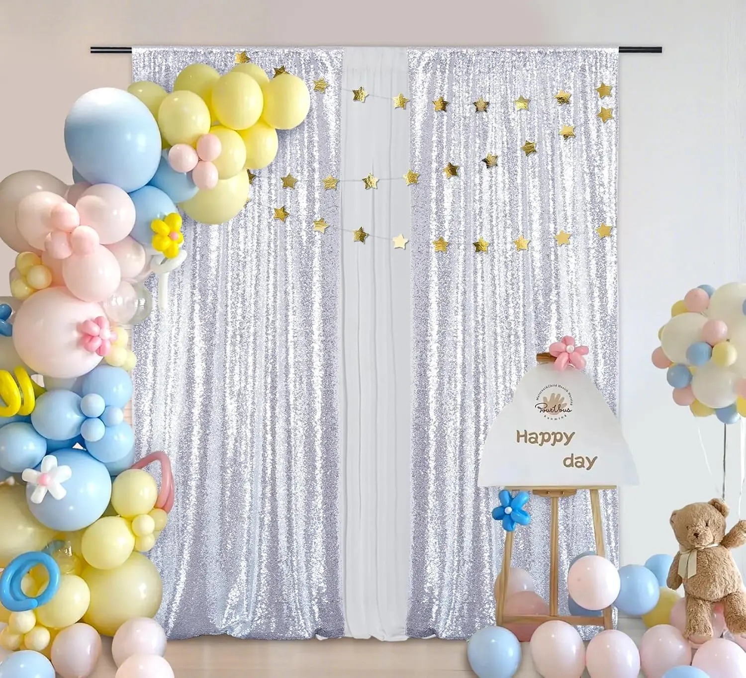 JYFLZQ 18mm Large Sequins Backdrop Fabric - Chic Elegant Shimmering Silver Banner, Party Decoration Supplies for Live Streaming, Capture Stunning Photos, Wedding Stage Decor, Sequins Backdrop Decoration