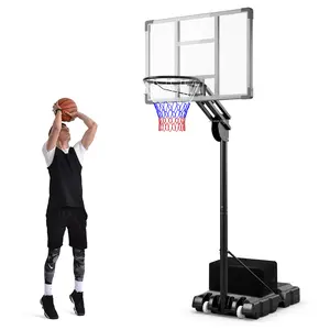 COSTWAY - 4.9-10 Feet Adjustable Basketball Hoop with Shatterproof Backboard