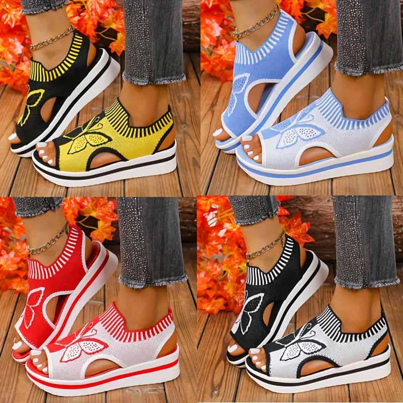 Women's Summer Sports Slides - Slip-On, Knit Mesh Hollow Design, Animal Print, Breathable Sole, Versatile Fabric, Comfortable for Casual Wear, Slip-On Type