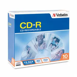 212 MAIN Verbatim CD-R Discs - 10-Pack with Slim Jewel Cases, 700MB/80min, 52x High Speed, Performance Dye, 1-Time Burn, Silver External Storage Box