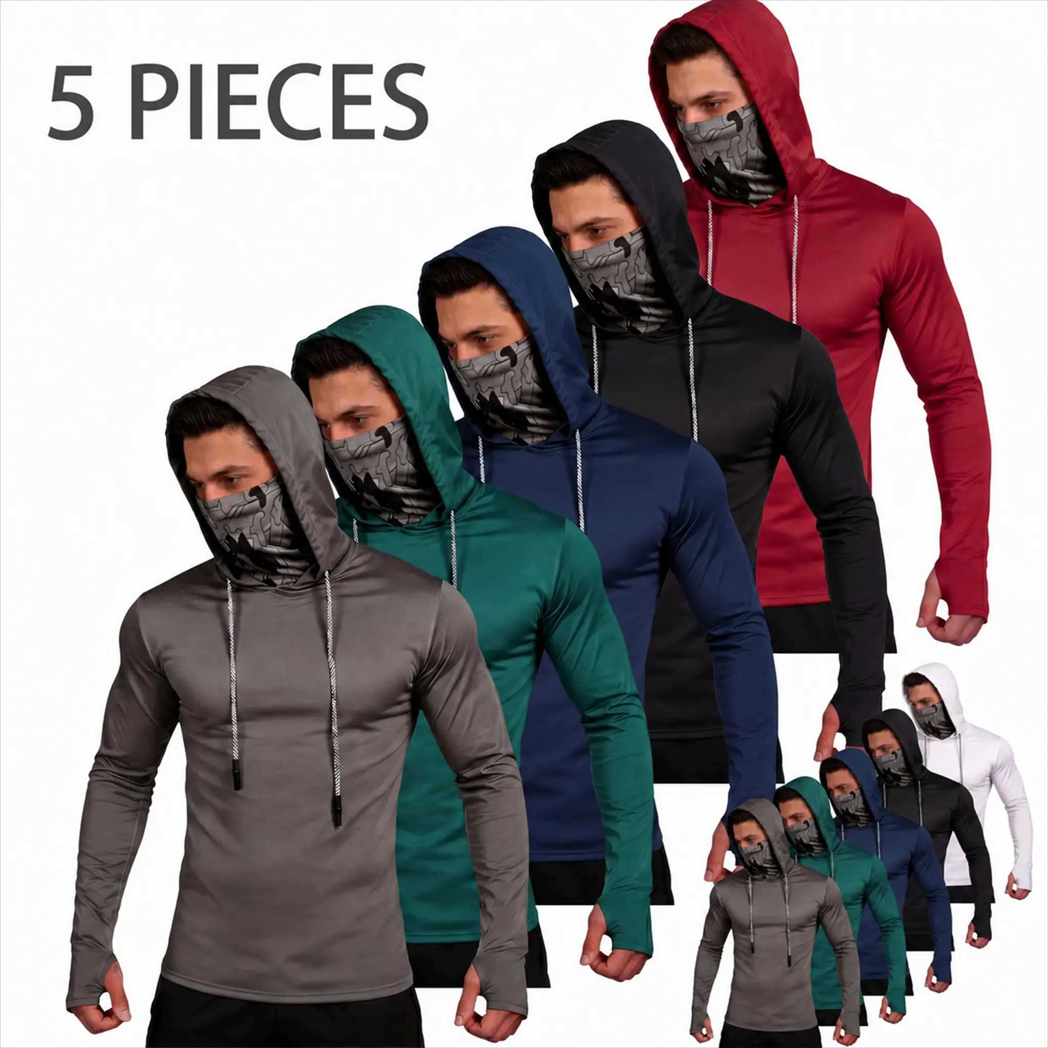 Men's UPF 50+ Hooded Sun Protection Shirt, Long Sleeve Outdoor Top with Adjustable Drawstring, Thumb Holes and Camouflage Face Covering hoodies men