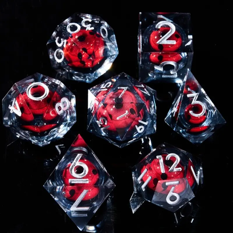 Roycewen Resin Dnd Dice Set, 7-Piece Liquid Core Eye Ball D&d Dice, Cute Dungeon Dragon Rpg Dice, Sharp Edge D20 D12 D10 D8 D6 D4
