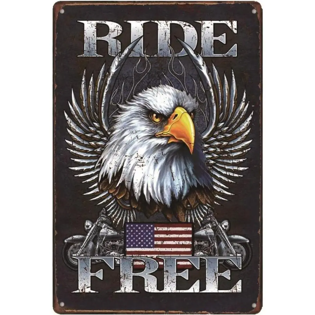 Legend Ride Free American Bald Eagle USA Flag Distress Look Metal Garage   Sign 12" x 8"