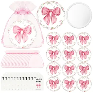 36pcs/12set Bow Makeup Mirror Set, Travel Hand Mirrors, Thank You Cards & Organza Bags, Perfect for Bridal Shower Party Gifts, Gender Reveal Supplies
