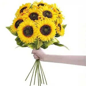 9pcs Classic Style Lifelike Sunflowers with Long Stems 18.9inch Ideal for Home and Garden Decoration, Weddings Great for Mother's Day, Thanksgiving, and Valentine's Day Presents Home Decoration DIY Artificial Flowers Sunflower