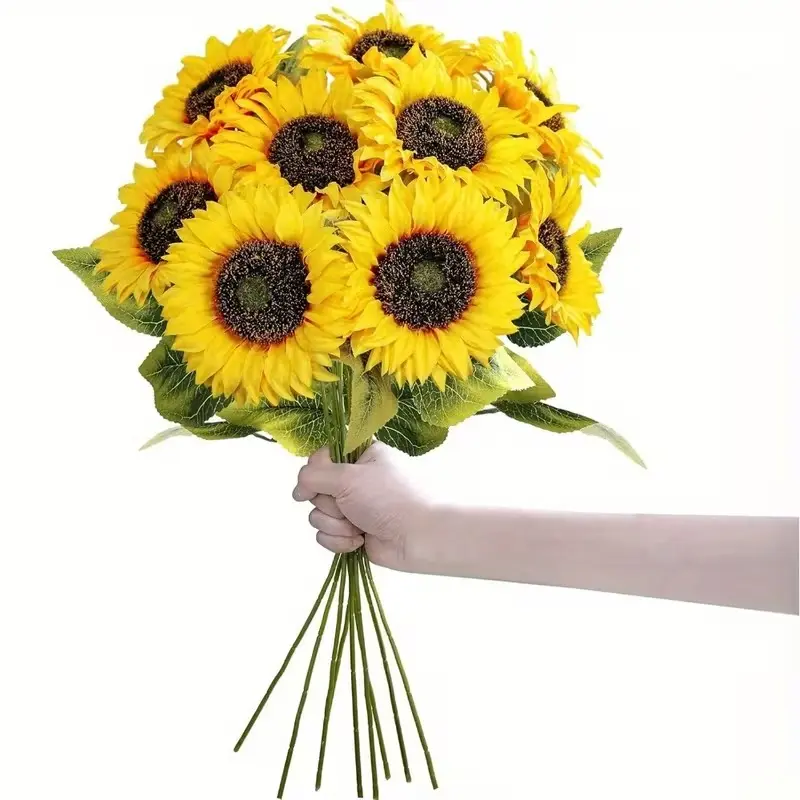 9pcs Classic Style Lifelike Sunflowers with Long Stems 18.9inch Ideal for Home and Garden Decoration, Weddings Great for Mother's Day, Thanksgiving, and Valentine's Day Presents Home Decoration DIY Artificial Flowers Sunflower