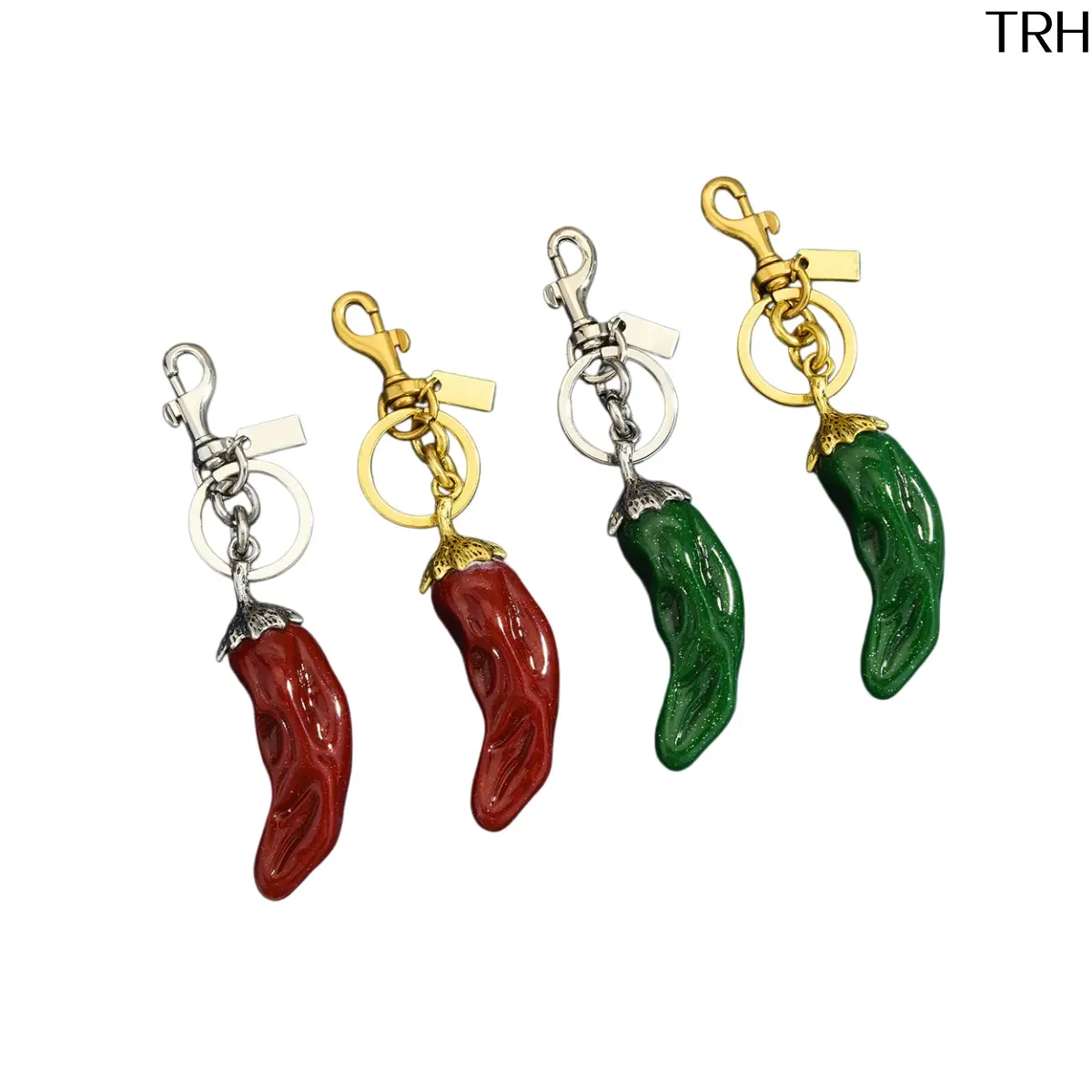 Glitter Chili Pepper Keychain, Trending Faux Vegetable Lobster Clasp Bag Chains and Charms, Metallic Gold-Silver Lucky Wealth Pendant, Scratch-Resistant Polished Hardware, Purse Decoration Birthday Gift, Birthday Gift Ideas, Lucky Charms