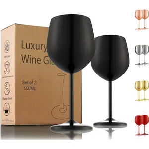 Stainless Steel  Glasses Set of 2, 18 oz Unbreakable Black  Glass  Metal  Goblets for Outdoor Capming and Pool  for  Lovers