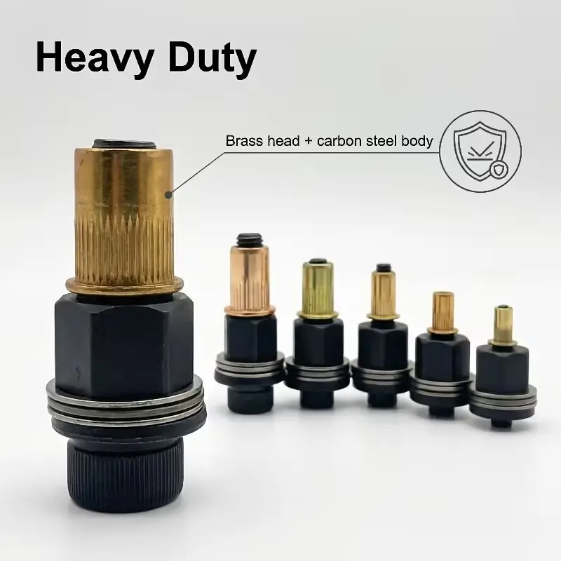This 7-piece M3-M12 bagged Heavy Duty manual rivet nut tool set with rivet heads, Hand Tools, Tool Kit, is a simple fastener tool for installing rivet nuts on metal surfaces. It fits square tubes, iron plates, iron sheets and color steel tiles perfectly.