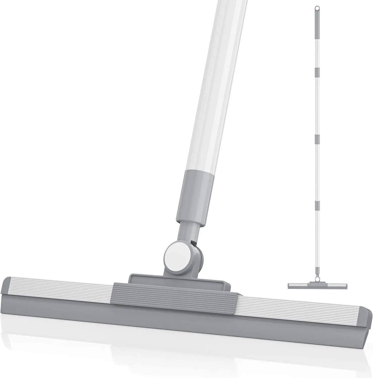 Multi-Purpose Floor Squeegee with Blade, 180° Rotating Head, 52-in Adjustable Rust-Resistant Long Handle, Soft Foam Grip for Efficient Cleaning, Ideal for Showers, Marble Floors (White)