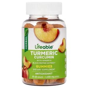 Lifeable Turmeric Curcumin Gummies, Peach, 60 Gummies