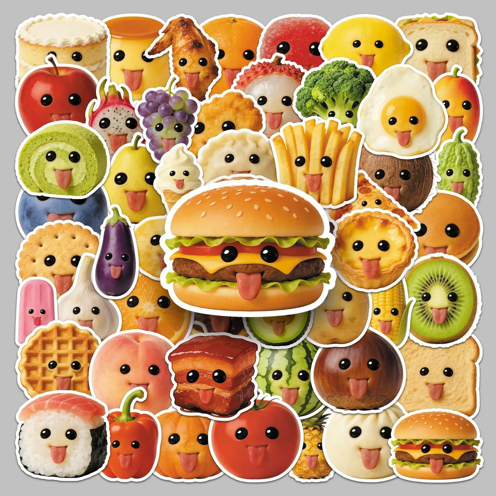 50 Abstract and Quirky Food, Vegetable, and Fruit Doodle Stickers, Side Decals, Car Decals, Graphic Decal, Decal Set, Suitable for Scrapbooks, Water Bottles, Cars, and Other Items. These Faith-based Designs Make for Positive and Meaningful Gifts