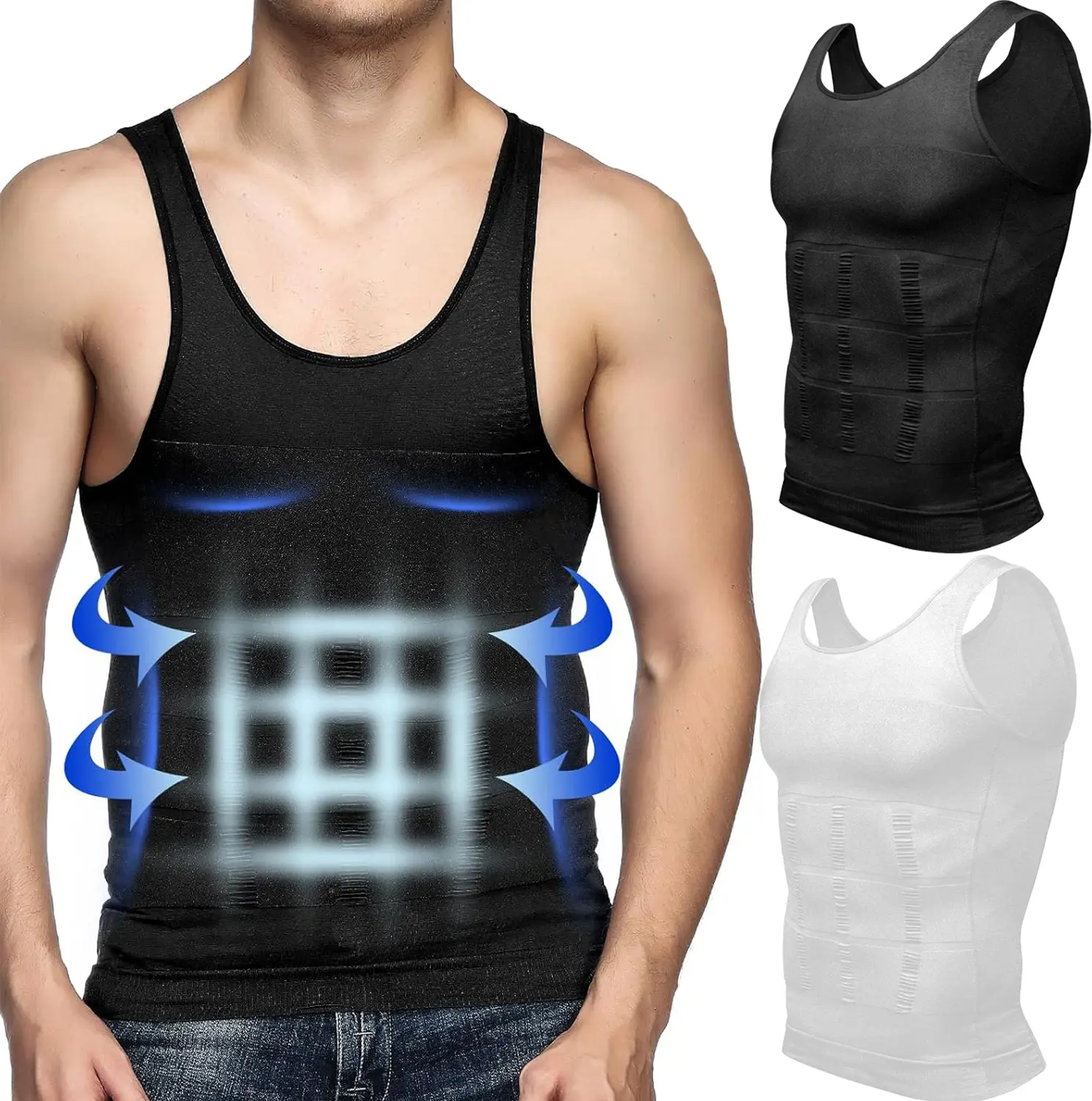 Men's Compression Tank Top, Slim-Fitting Body Shaper with Abdominal Compression & Tummy Control, Breathable Sleeveless Vest for All-Season Workouts, Shapewear, Menswear, Waist Cincher Shaper