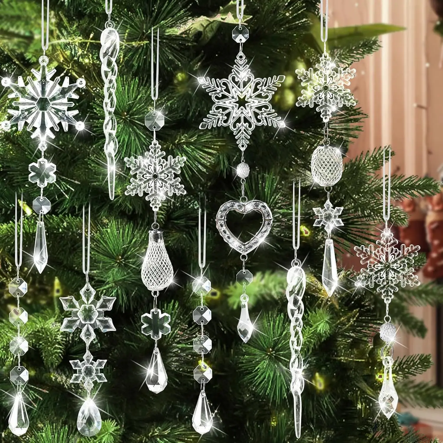 Ornaments Christmas Tree Decorations - 21 count Christmas Tree Ornaments Sparkling Dazzling Festival Party Decoration  Snowflake Design Hanging Ornament Holiday Season  Decor
