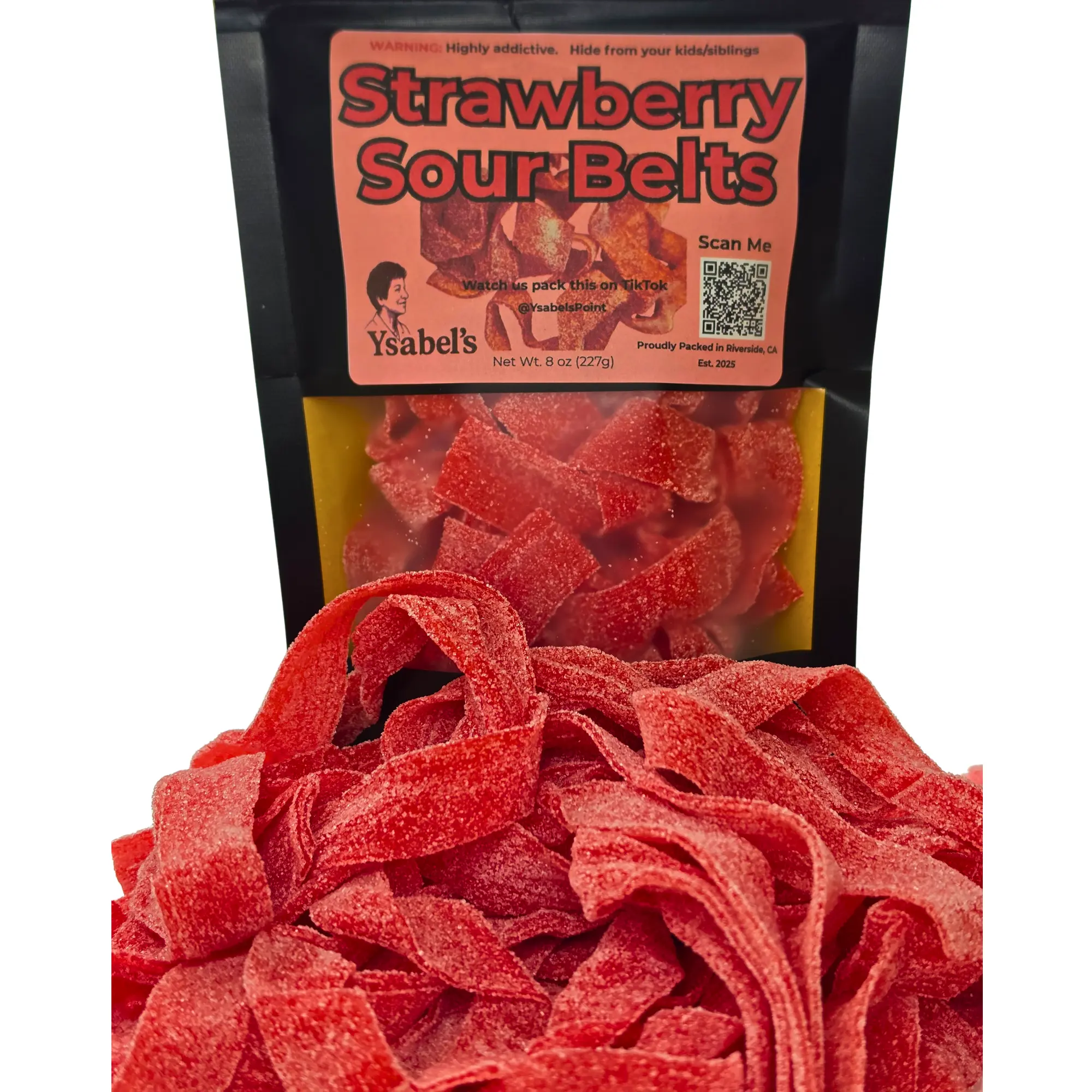 Strawberry Sour Belts - Gelatin-Free Soft Fruity Candies, Sugar-Infused Chewy Dessert Candy, Everyday Snacks