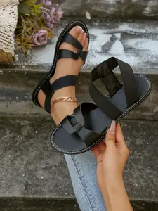 Stylish Commuter Slip-On Cross-Strap Flat Sandals, Breathable Open-Toe Design, Comfortable Footwear for Everyday Use, Casual Flat Sandals