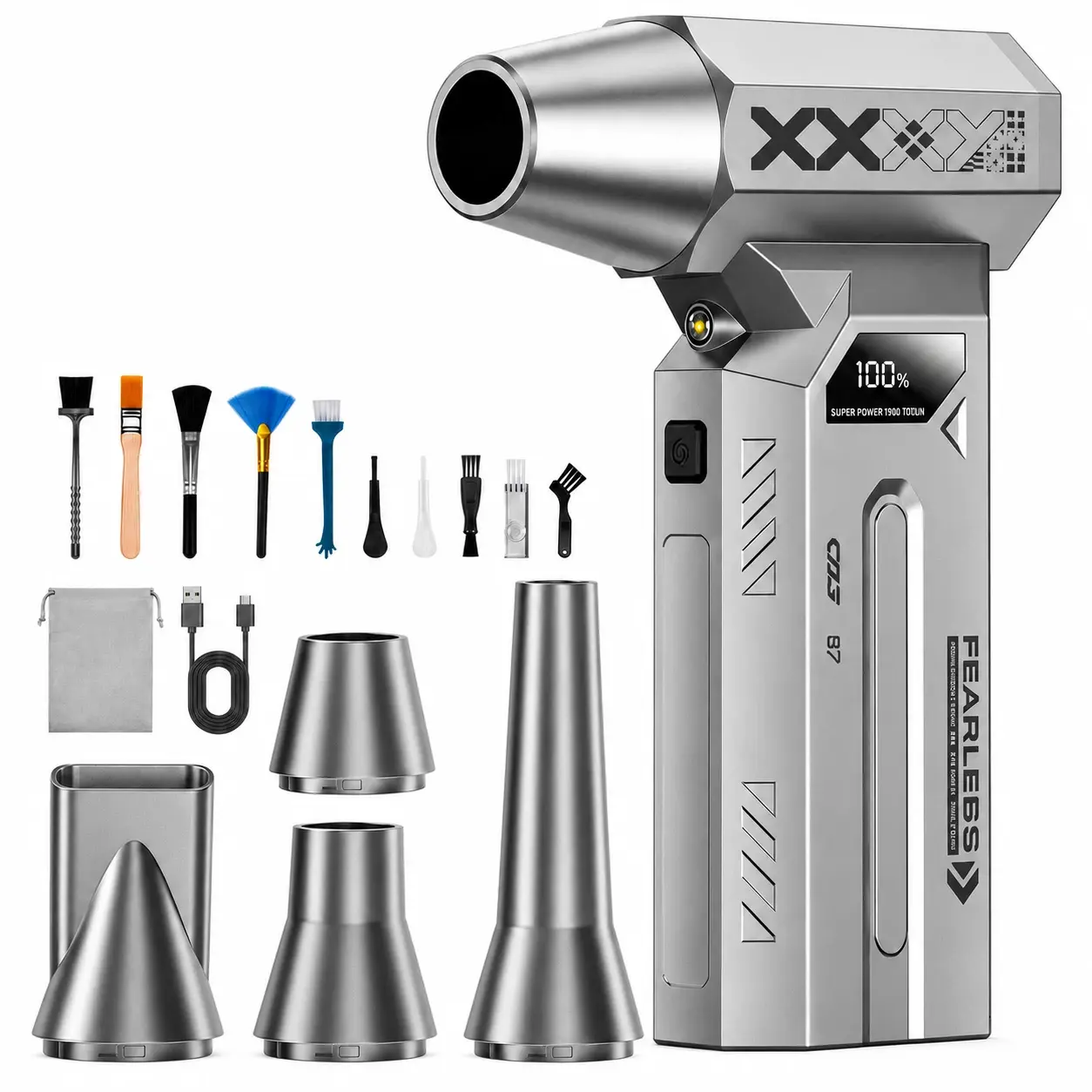 Turbo Jet Fan Compressed Air Duster, Electric Air Duster & Rechargeable Cordless Air Blower with LED Display & LED Light, 4-Speed Mini Dust Cleaner for Car Cleaning, Computer, PC, Keyboard, Home, Camping & Outdoor Use, Father's Day Gift