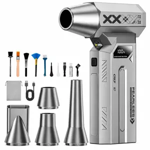 Turbo Jet Fan Compressed Air Duster, Electric Air Duster & Rechargeable Cordless Air Blower with LED Display & LED Light, 4-Speed Mini Dust Cleaner for Car Cleaning, Computer, PC, Keyboard, Home, Camping & Outdoor Use, Father's Day Gift