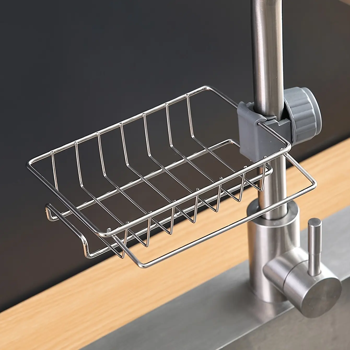 Stainless Steel Kitchen Sink Organizer Rack, Drainage Rack, Sponge Draining Holder, Hanging Basket for Mop Pads, RV Camper Accessories