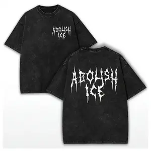 Unisex ABOLISH ICE Washed Cotton Heavy Metal Vintage T-Shirt, Retro Bold Slogan Anti Maga FCK ICE Tee, Immigration Human Rights Shirt