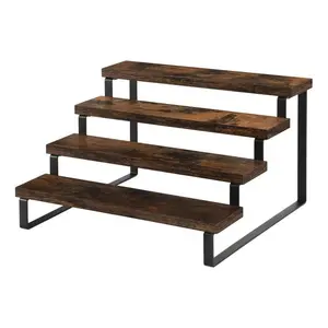 Wooden Display Riser Stand, Tiered Perfume and Cologne Organizer Stand, 4 Tier Spice Rack Organizer, Rustic Display Shelf for Candles, Display Holder