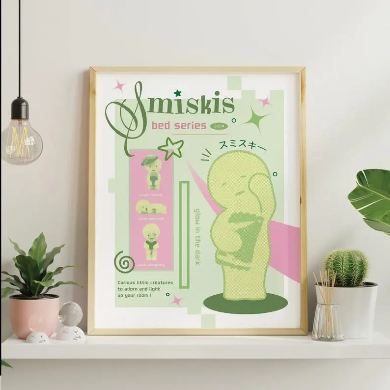 Smiski Poster Unframed , Y2K Coquette Aesthetic Wall Decor, Pastel and Trendy Room Decor Idea, Quirky Collectible Art, Cozy Bedroom Wall Art