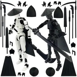 Titan 13 Action Figure Set (Assembly Completed), 3D Printed Multi-Jointed Movable T13 Lucky Dummy 13 Mobile Robot, Nova 13 Action Figures Desktop Decorations for Game Lovers Toy (White/Black)