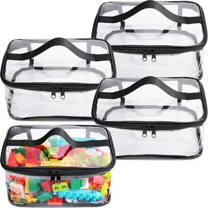 4 Packs Clear Toy Storage Bags- 9.4 x 6.7 x 4.3 Inch Transparent PVC Toy Organizing Bags with Zipper- Waterproof Toy Storage Organizer Pouch for Building Blocks, Small Toys