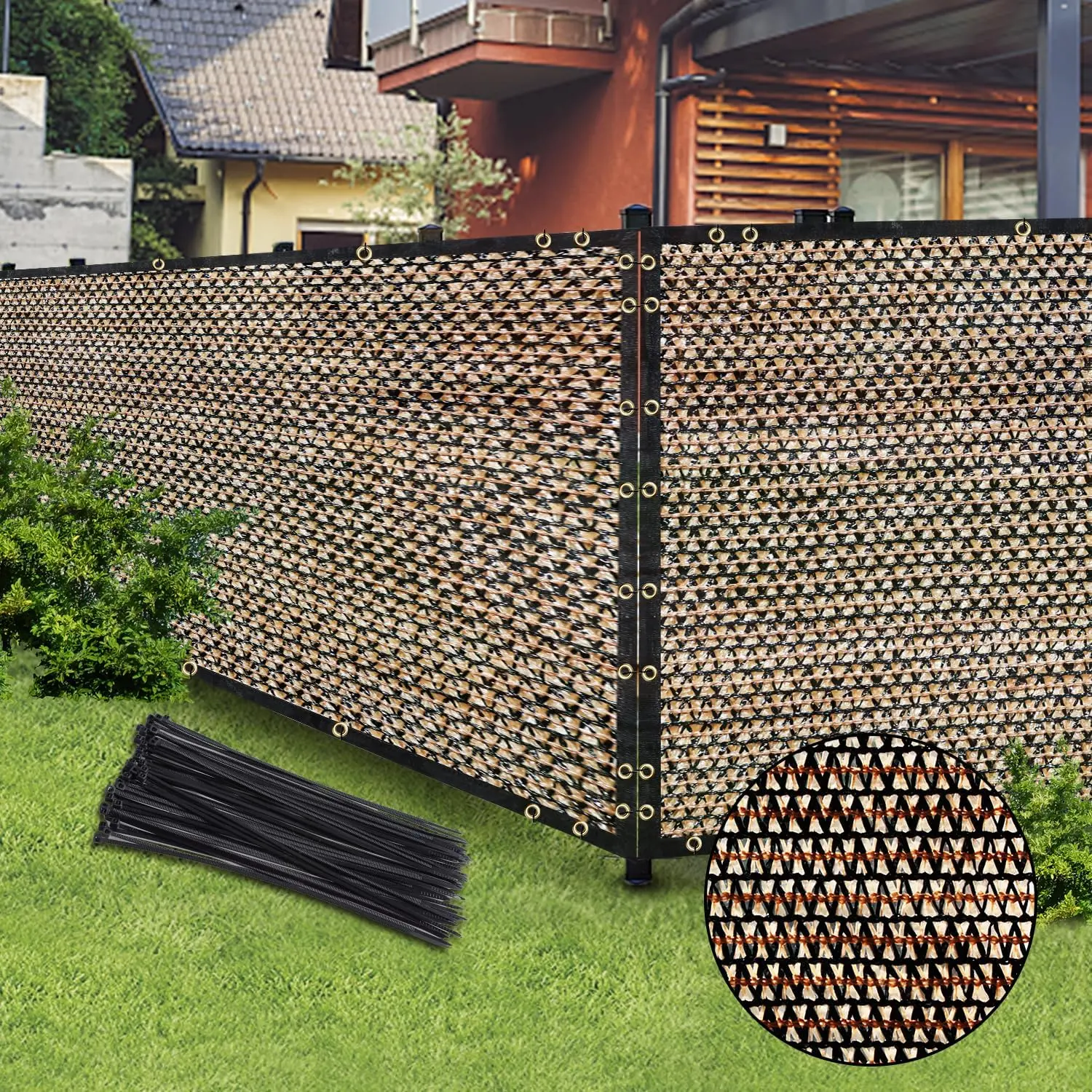 Brown 6FT X 50FT Outdoor  Screen Fence & Mesh Shade Net Cover, Ideal for Garden and Backyard - Enhances  for Fencing & Chain Link,  for Patio  Wall, Slats,Freestanding