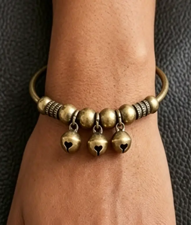 Vintage Red Copper Bell Bangle Bracelet with Beads & Pendants, Adjustable Luminescent Fashionable Wrist Jewelry with Crisp Soothing Chime for Daily Wear - Ideal Gift for Friends, Bangles, Jewelry For Women, Bell Beads, Bracelets, Bangles Bracelets