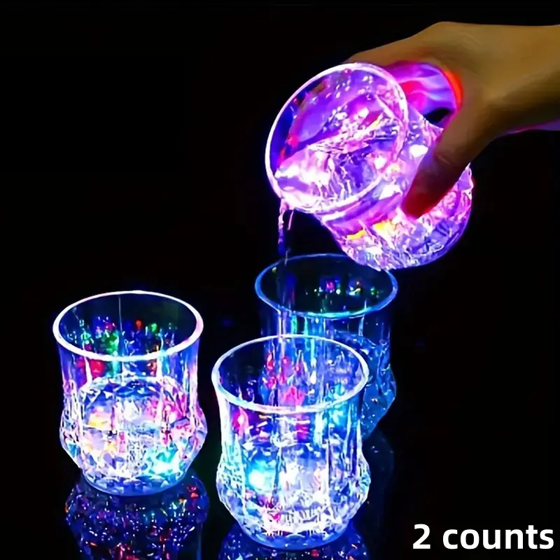 Multicolor LED Glowing Wine Glasses, Liquid-Activated Flashing Drinkware for Parties & Events, Stylish Drinkware Set of 2 Colorful LED Cups, Party Wine Glasses, Drinking Glasses