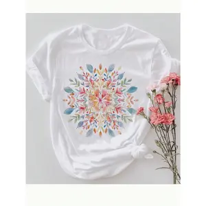 Mandala Button-Down Shirt, Floral Mandala T-Shirt, Spring Floral Blouse, Gifts For Her, Flower Shirt, Floral Shop Gift, Women T-Shirt Gift For Girlfriend