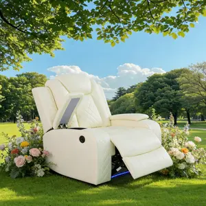 Electric LED Leather Power Recliner for Living Room Home Office Home Entertainment Sofa Home Theater Sofa with Electric Headrest Hidden Storage Space Wireless Charging Adjustable Zero Gravity Recliner Black Leather Adult Single Seat Modern Reclining