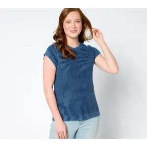 Denim & Co. Cap Sleeve Shaker Stitch Sweater