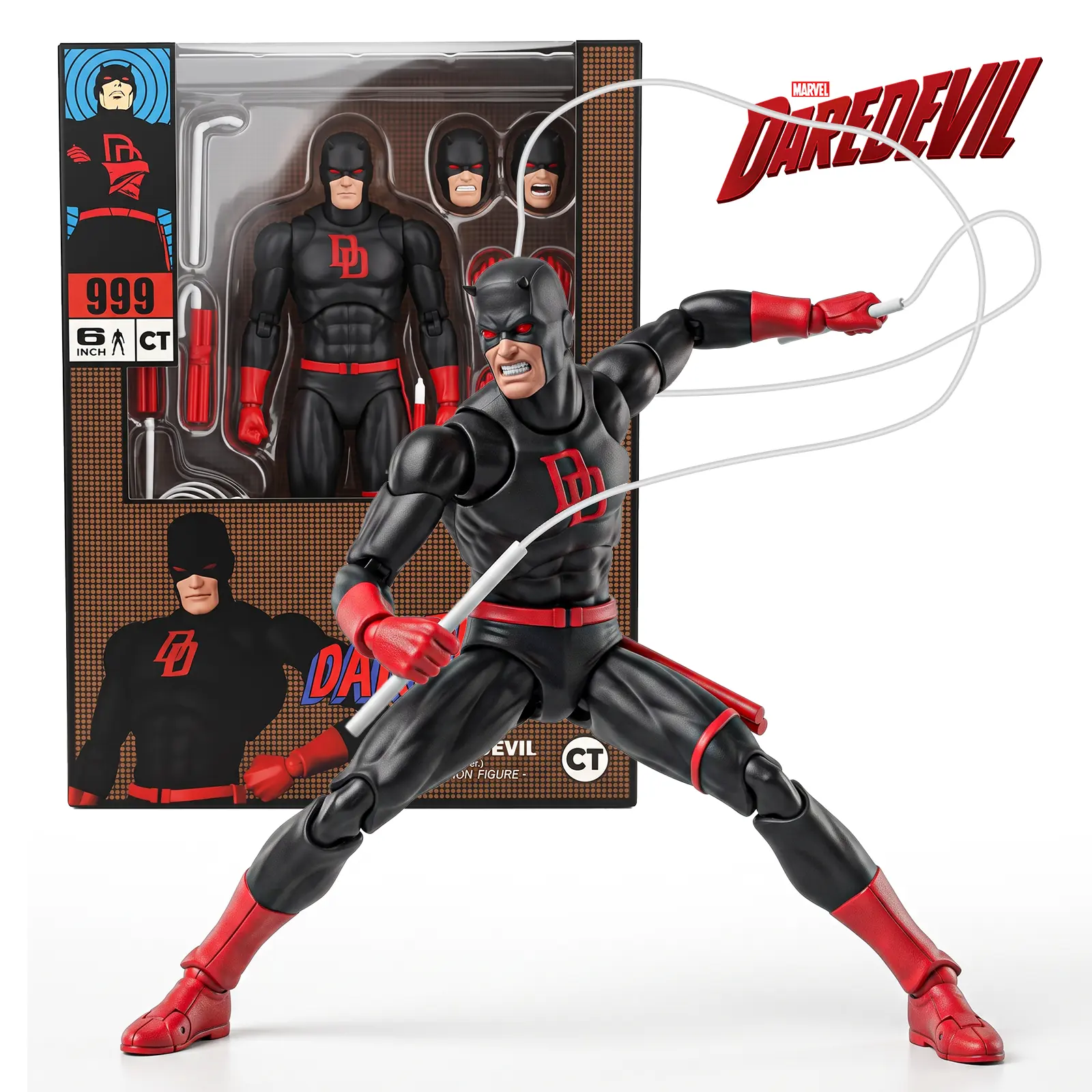 CT Toys Marvel Daredevil No.223 & No.999 1:12 Action Figure Collection, Classic Red and Shadowland Black Matt Murdock with Billy Clubs