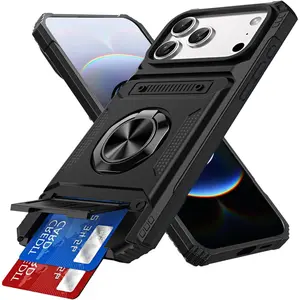 Phone Cases for iPhone 17 Pro Max 16 15 14 13 12 11 Pro Max Plus Case Wallet with Card Holder (2 Cards) Ring Stand Military Grade Protection Shockproof Phone Case for iPhone 17 Pro 6.3 inch Black LM