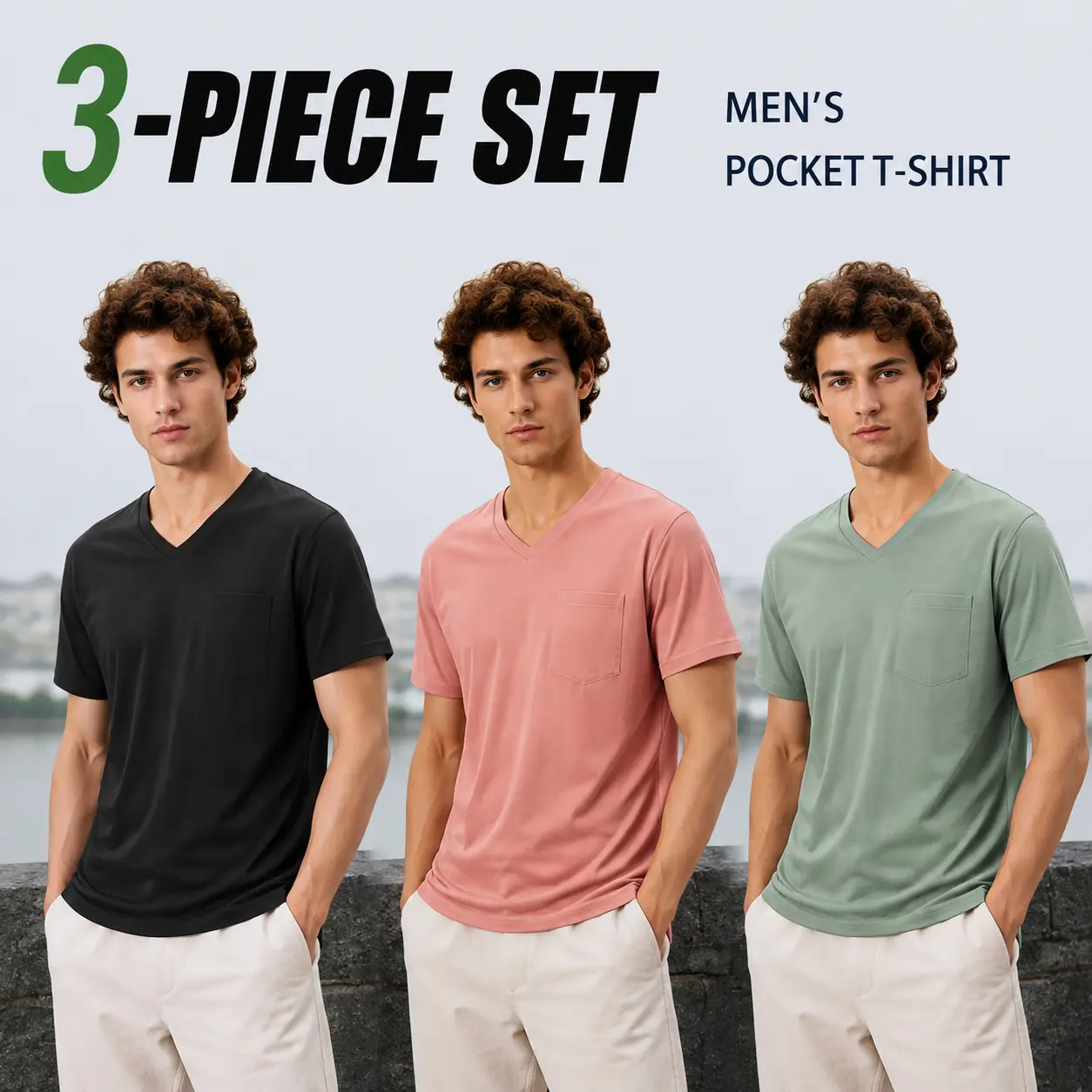 Mega Tshop Men's 3.8 oz 100% OE Cotton V-Neck Tshirt - Short Sleeve, Smooth Fabric, Regular Fit, Breathable Summer Casual Menswear Top, Shortsleeve, Men's Wear, T Shirts, Plain, Double-Knit, Basic, Unisex, Casual Fit, Clothes, Contrast Binding, Itch-Free,